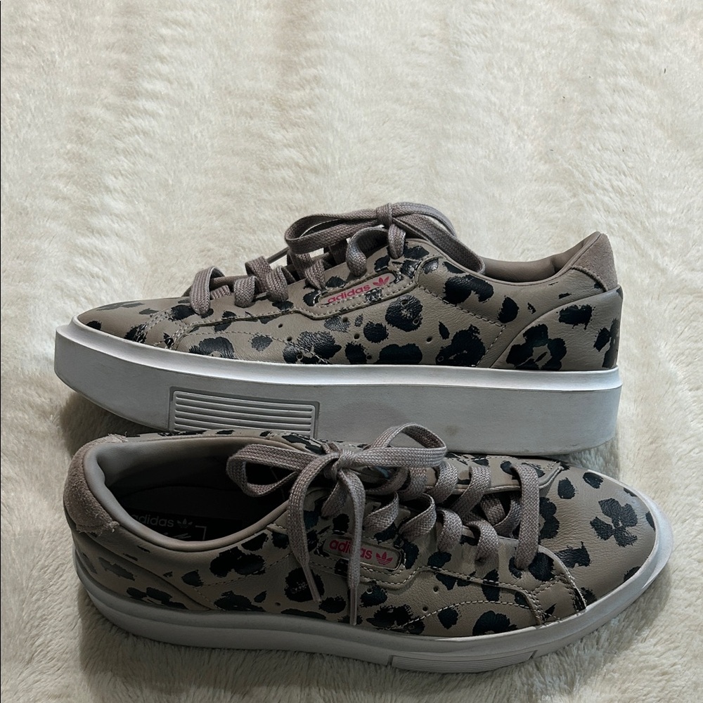 Adidas Black and Tan Leopard Sneakers